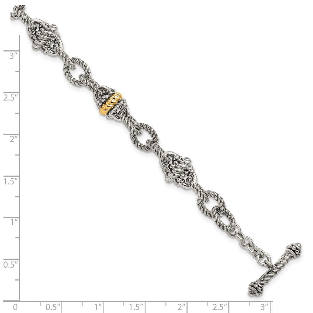 14K/Silver Two Tone Shey Couture Sterling Silver With 14K Accent 7.5 Inch Antiqued Link Bracelet