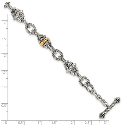 14K/Silver Two Tone Shey Couture Sterling Silver With 14K Accent 7.5 Inch Antiqued Link Bracelet