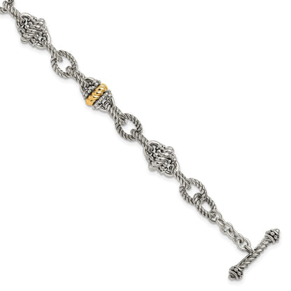 14K/Silver Two Tone Shey Couture Sterling Silver With 14K Accent 7.5 Inch Antiqued Link Bracelet