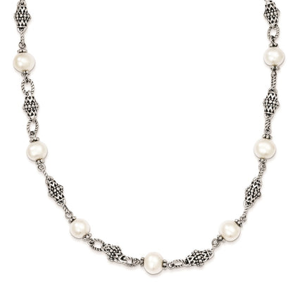 Sterling Silver Shey Couture 20 Inch Antiqued 8 8.5mm Freshwater Cultured Pearl Necklace