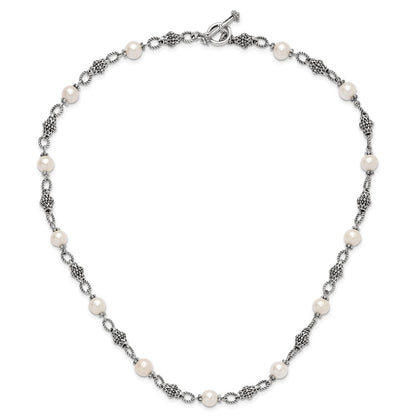 Sterling Silver Shey Couture 20 Inch Antiqued 8 8.5mm Freshwater Cultured Pearl Necklace