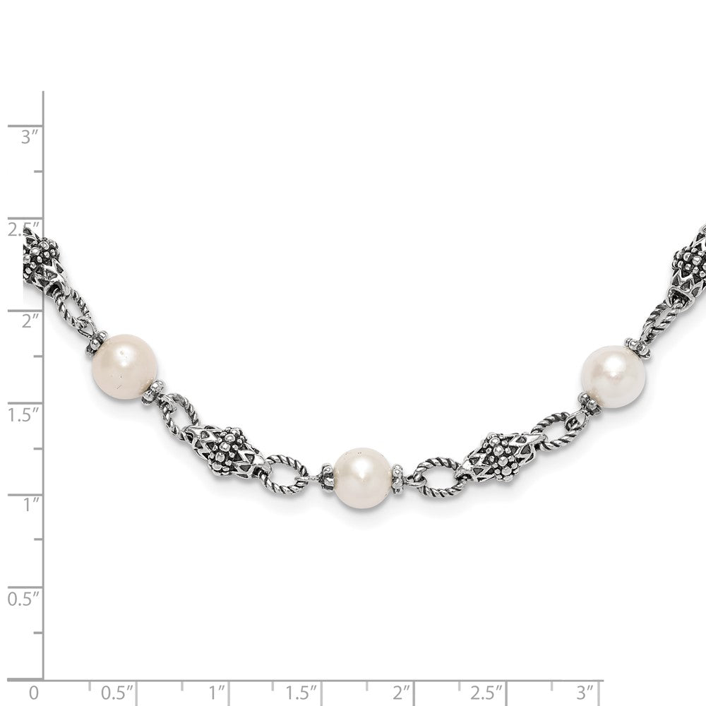 Sterling Silver Shey Couture 20 Inch Antiqued 8 8.5mm Freshwater Cultured Pearl Necklace