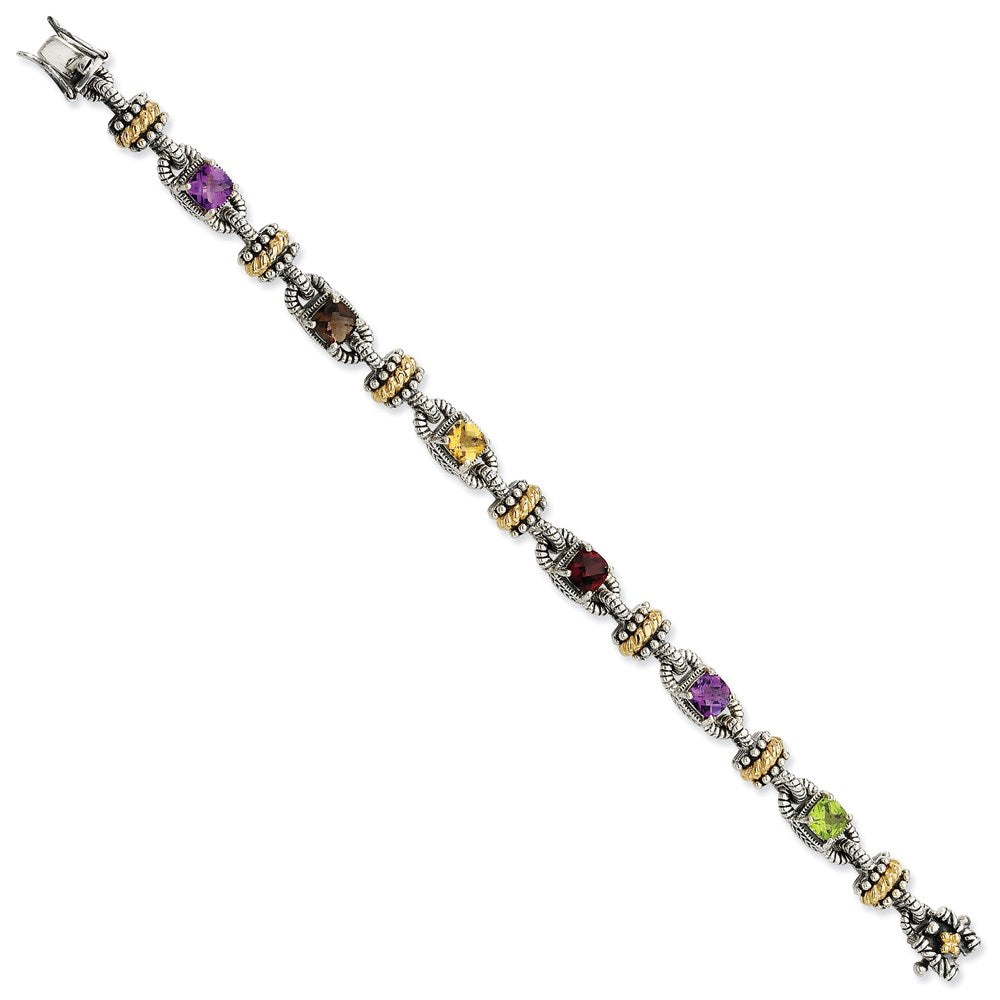 14K/Silver Two Tone Ss 14K Multi Gem 7.5In Bracelet