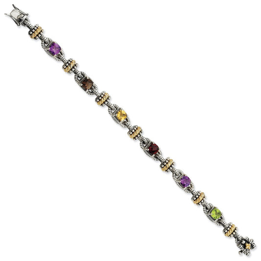 14K/Silver Two Tone Ss 14K Multi Gem 7.5In Bracelet