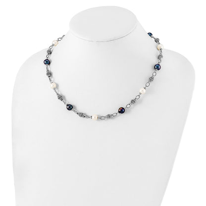Sterling Silver Shey Couture 18 Inch Antiqued 8 8.5mm Freshwater Cultured Black And White Pearl Necklace