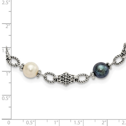 Sterling Silver Shey Couture 18 Inch Antiqued 8 8.5mm Freshwater Cultured Black And White Pearl Necklace