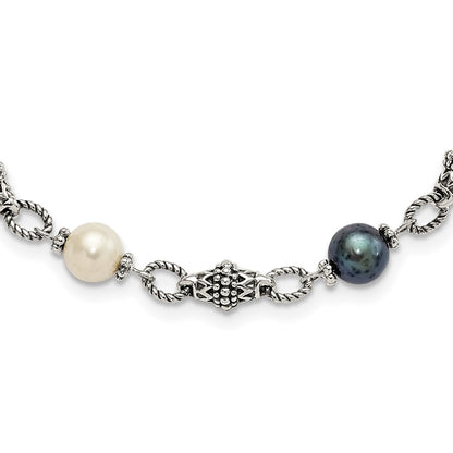 Sterling Silver Shey Couture 18 Inch Antiqued 8 8.5mm Freshwater Cultured Black And White Pearl Necklace