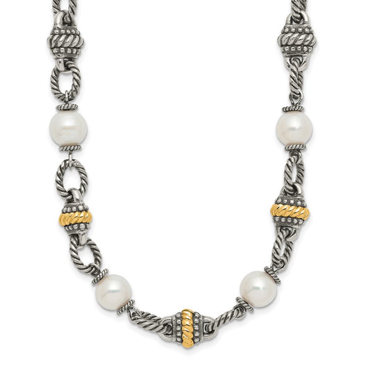 14K/Silver Two Tone Shey Couture Sterling Silver With 14K Accent 18 Inch Antiqued 8mm Freshwater Cultured Pearl Necklace