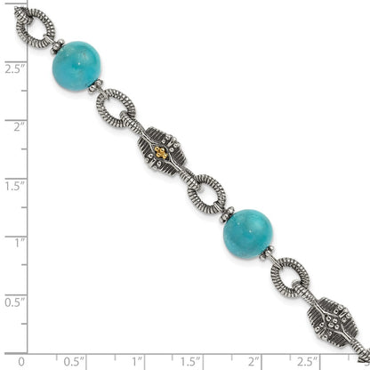 14K/Silver Two Tone Shey Couture Sterling Silver With 14K Accent 7.25 Inch Antiqued Reconstructed Turquoise Bracelet