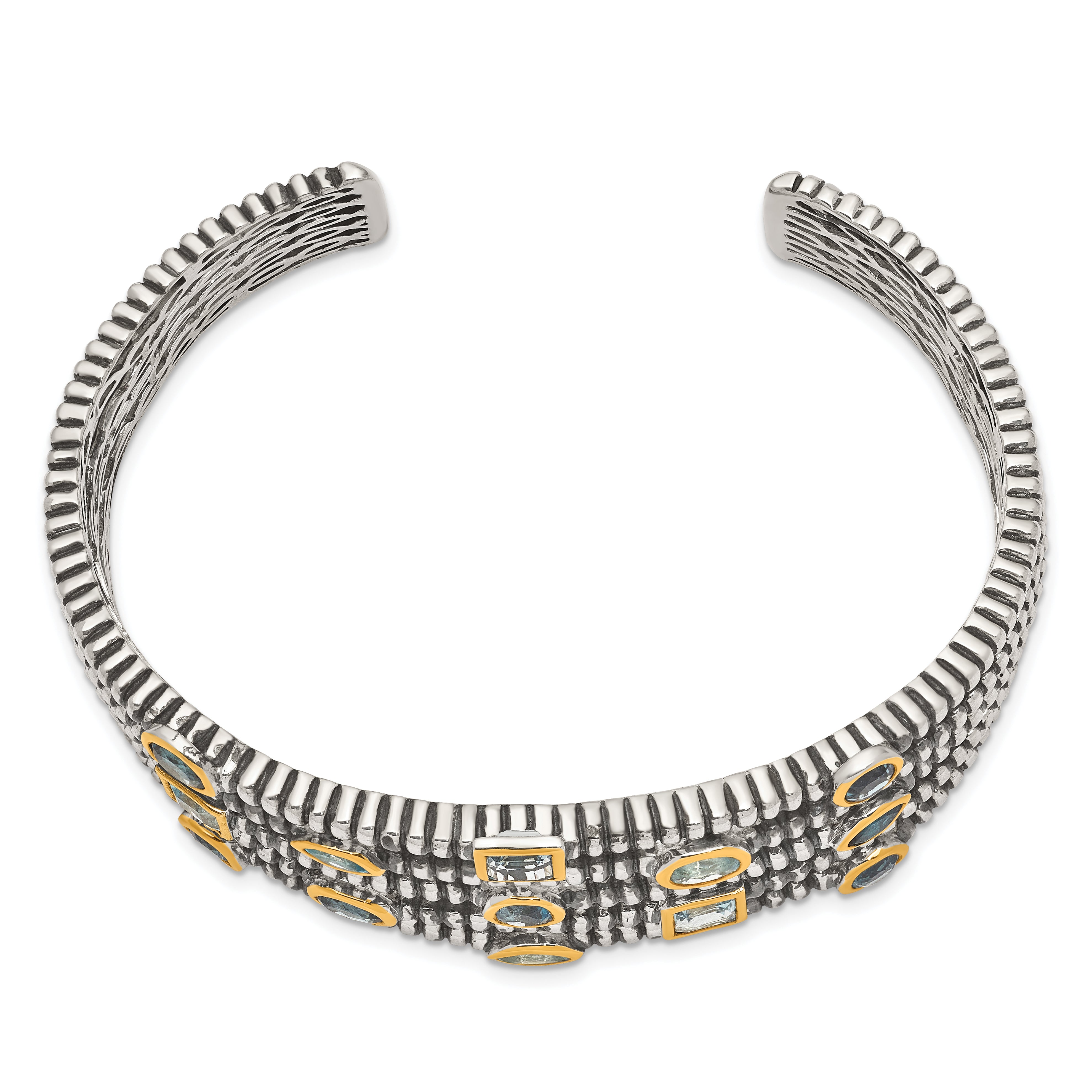 Sterling Silver Shey Couture Gold Tone Flash Plated Antiqued Bezel Sky Blue Swiss And London Topaz Cuff Bracelet