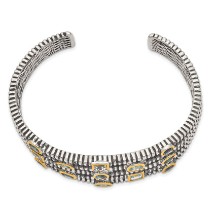 Sterling Silver Shey Couture Gold Tone Flash Plated Antiqued Bezel Sky Blue Swiss And London Topaz Cuff Bracelet