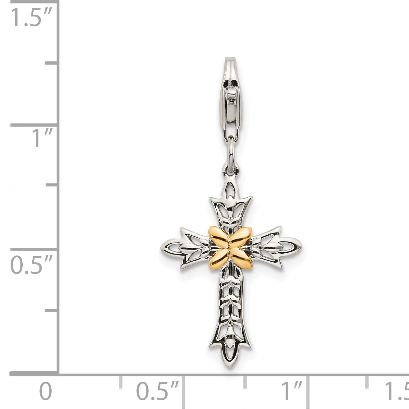 14K/Silver Two Tone Shey Couture Sterling Silver With 14K Accent Antiqued 3 D Cross Lobster Clasp Charm
