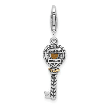 14K/Silver Two Tone Shey Couture Sterling Silver With 14K Accent Antiqued Heart Citrine Key Lobster Clasp Charm
