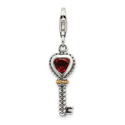 14K/Silver Two Tone Shey Couture Sterling Silver With 14K Accent Antiqued Garnet Key Lobster Clasp Charm