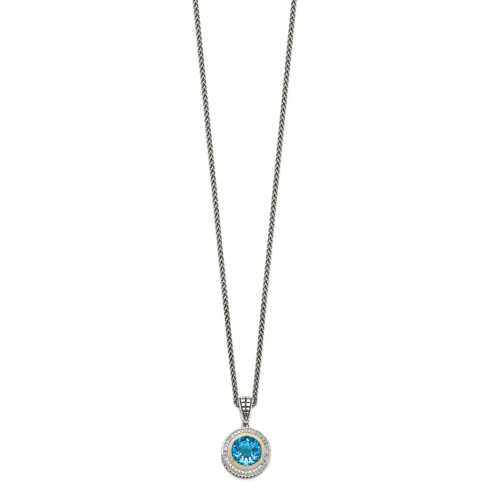 14K/Silver Two Tone Shey Couture Sterling Silver With 14K Accent 18 Inch Antiqued Round Swiss Blue Topaz And Diamond Necklace