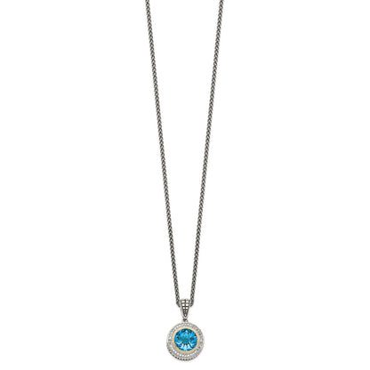 14K/Silver Two Tone Shey Couture Sterling Silver With 14K Accent 18 Inch Antiqued Round Swiss Blue Topaz And Diamond Necklace