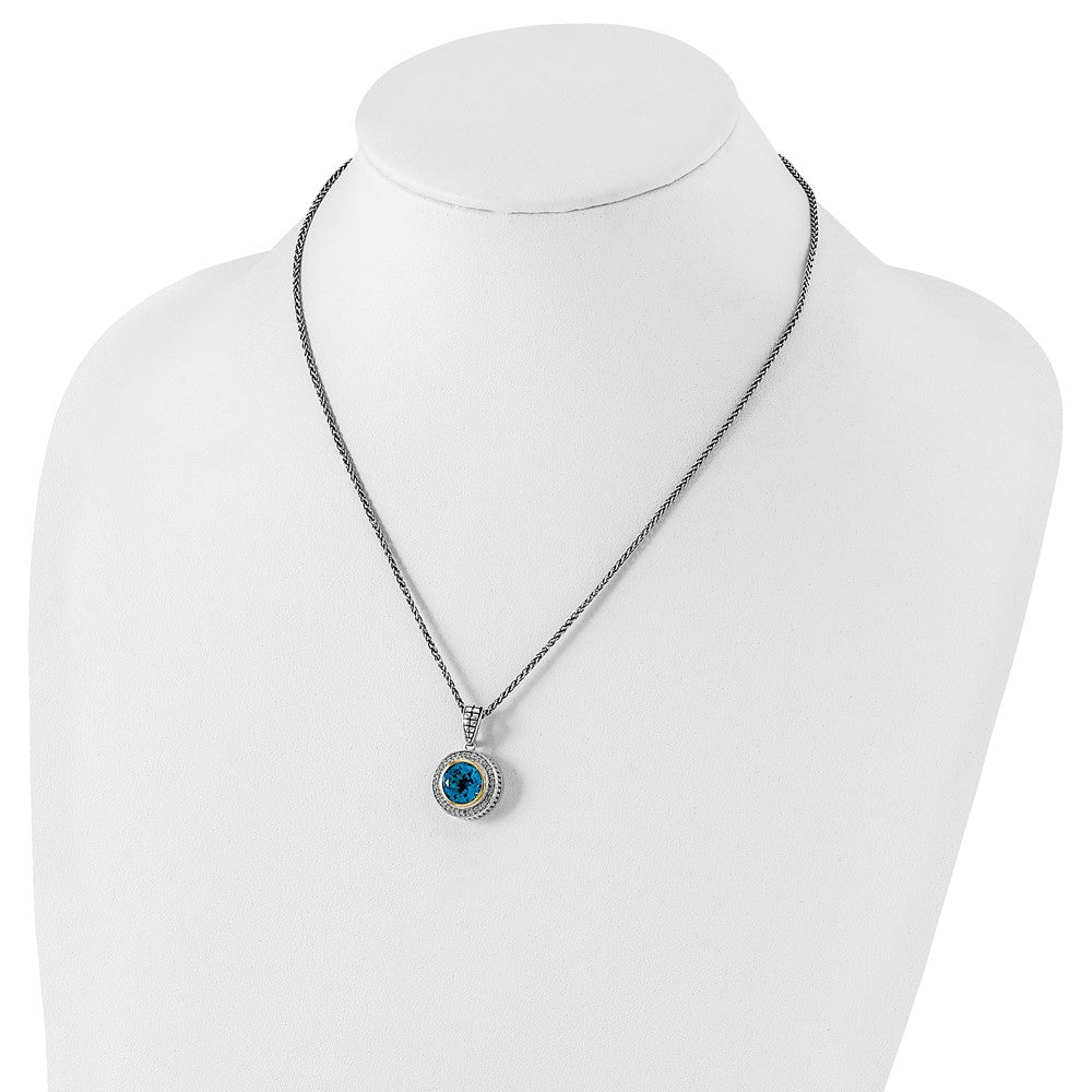 14K/Silver Two Tone Shey Couture Sterling Silver With 14K Accent 18 Inch Antiqued Round Swiss Blue Topaz And Diamond Necklace