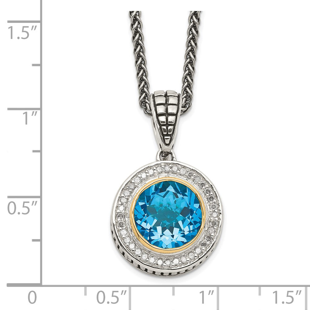 14K/Silver Two Tone Shey Couture Sterling Silver With 14K Accent 18 Inch Antiqued Round Swiss Blue Topaz And Diamond Necklace