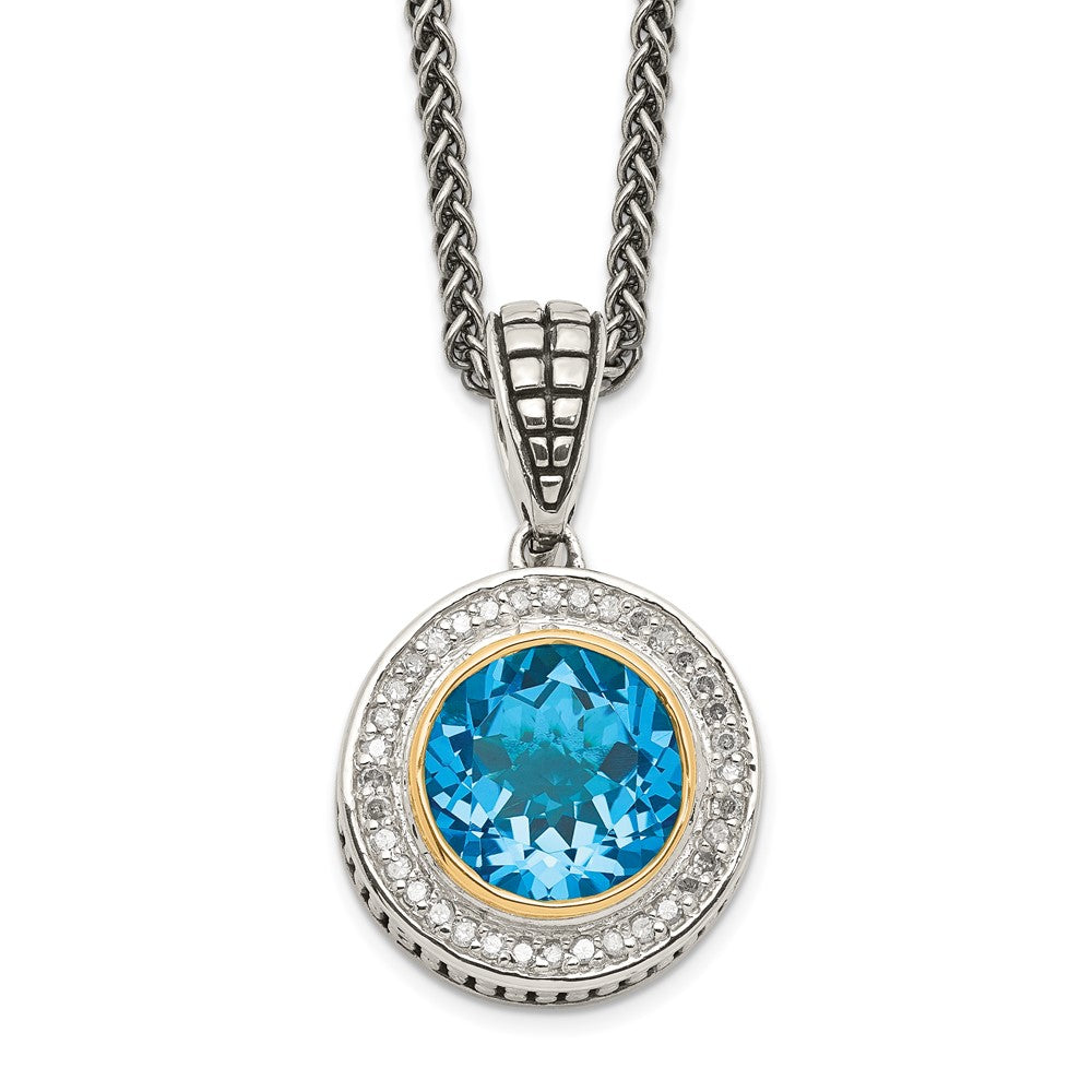 14K/Silver Two Tone Shey Couture Sterling Silver With 14K Accent 18 Inch Antiqued Round Swiss Blue Topaz And Diamond Necklace