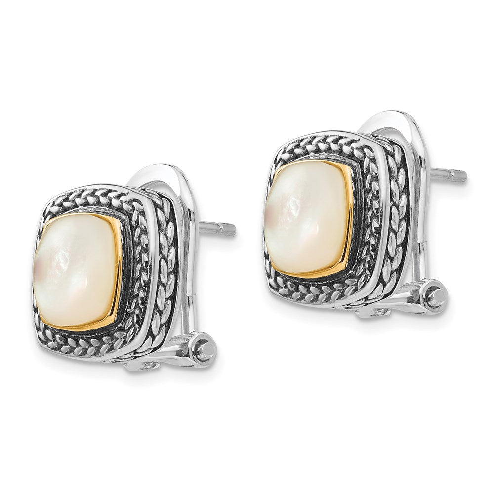 14K/Silver Two Tone Shey Couture Sterling Silver With 14K Accent Antiqued Mother Of Pearl Omega Back Earrings