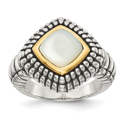 14K/Silver Two Tone Shey Couture Sterling Silver With 14K Accent Antiqued Mother Of Pearl Ring