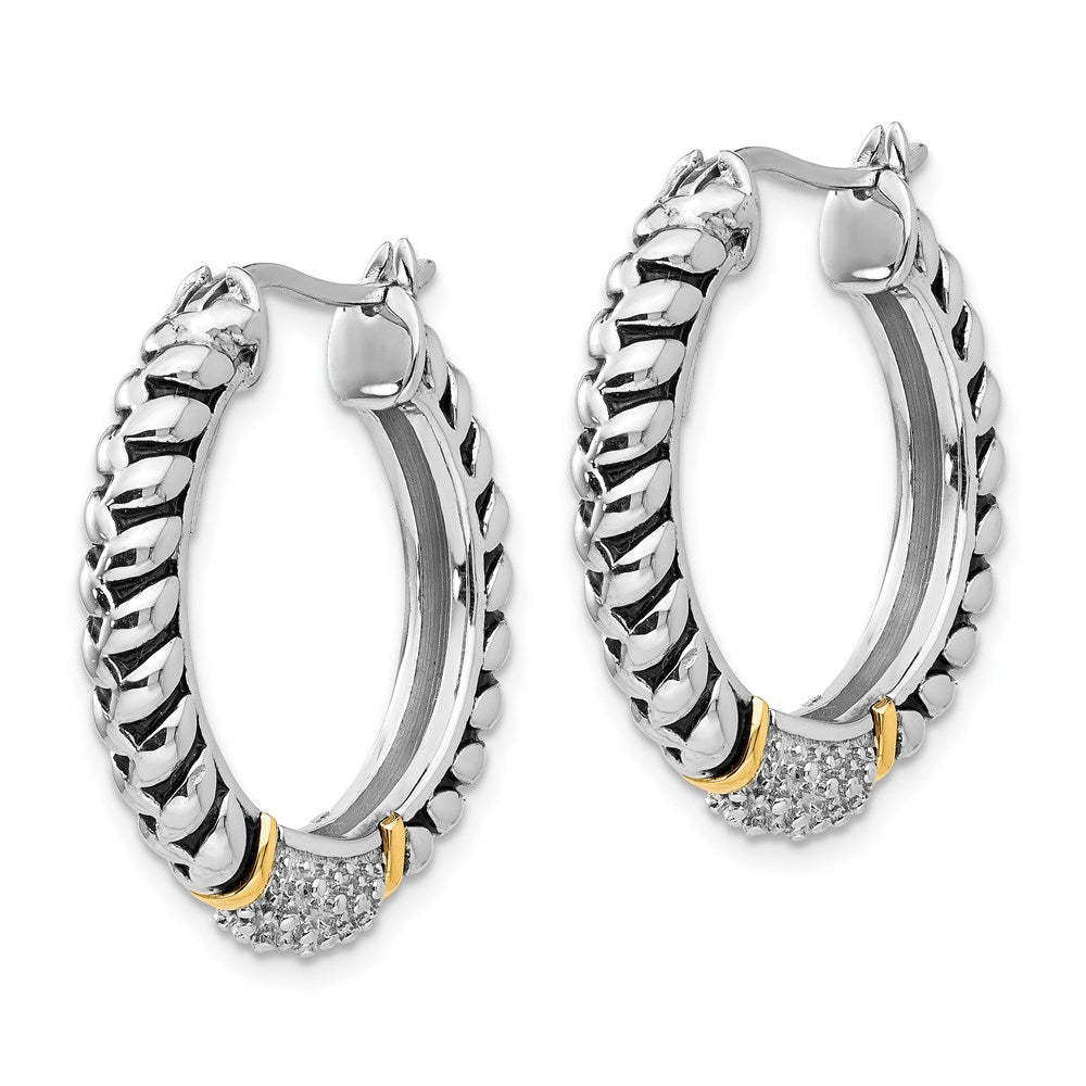 14K/Silver Two Tone Shey Couture Sterling Silver With 14K Accent Antiqued Diamond Hoop Earrings