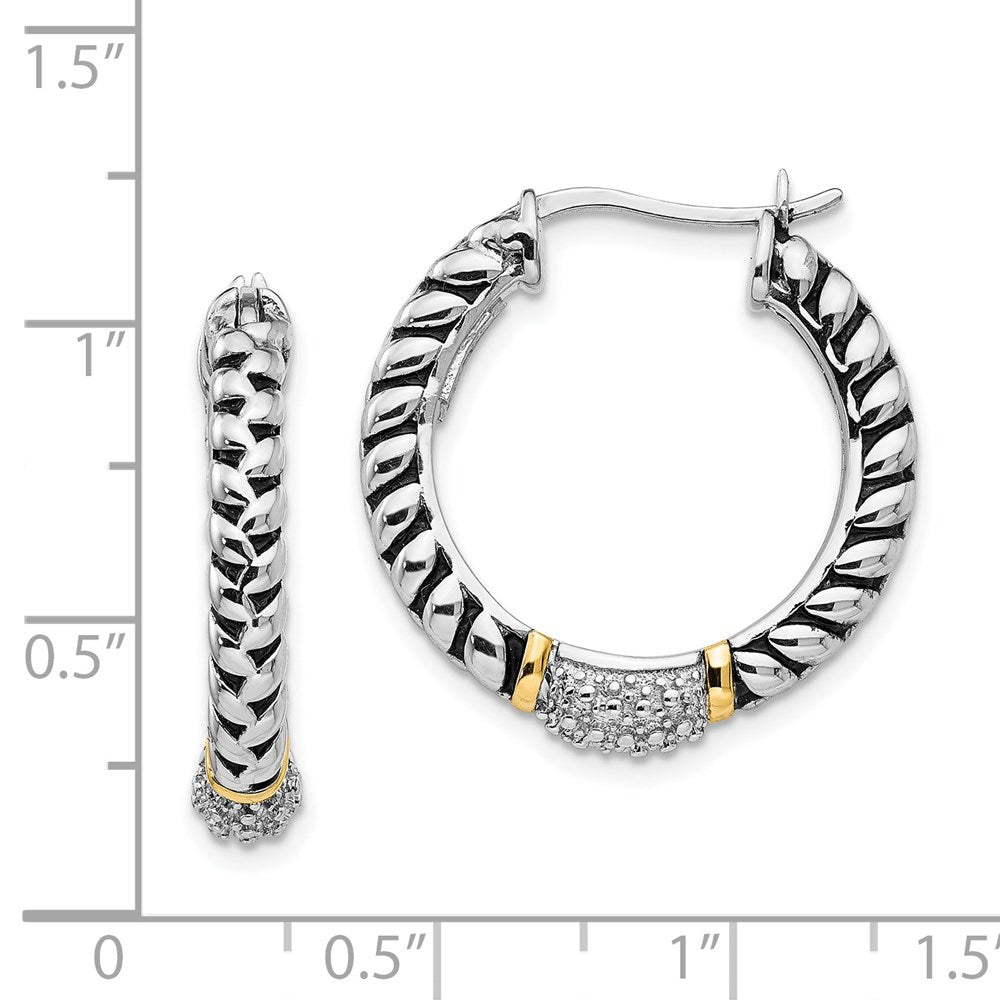 14K/Silver Two Tone Shey Couture Sterling Silver With 14K Accent Antiqued Diamond Hoop Earrings