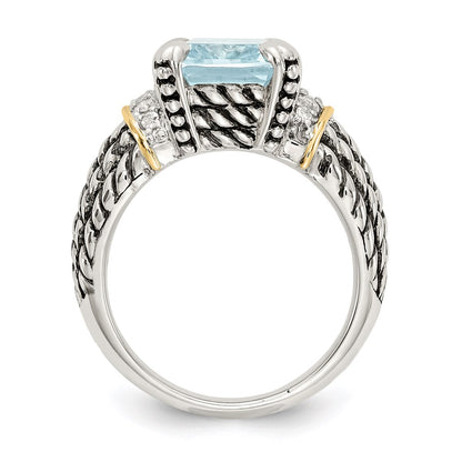 14K/Silver Two Tone Ss 14K True Diamond & 8.10Sky Blue Topaz Ring (Size 6 Only)