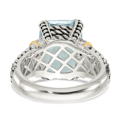 14K/Silver Two Tone Ss 14K True Diamond & 8.10Sky Blue Topaz Ring (Size 6 Only)