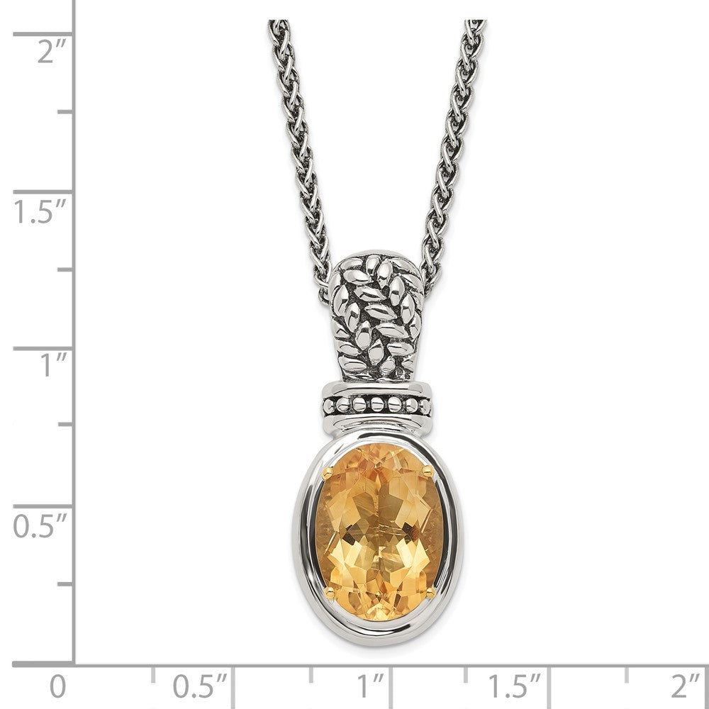 Sterling Silver Polished & Antiqued Oval Citrine Necklace