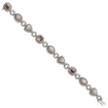 Sterling Silver Shey Couture 7.75 Inch Antiqued Pink/Black/White Mother Of Pearl Bracelet
