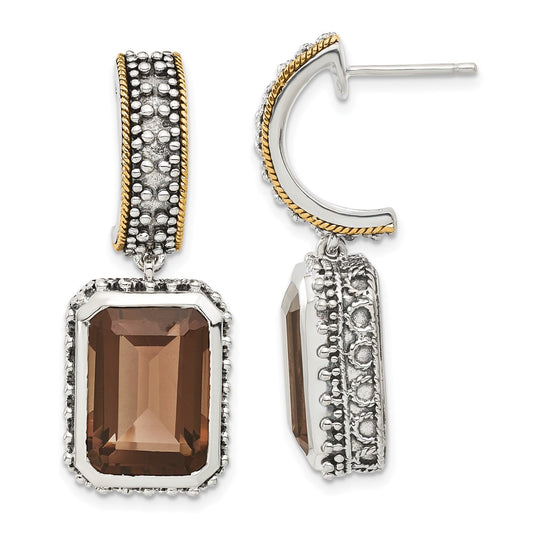 14K/Silver Two Tone Sterling Silver 14K Accent Antiqued Smoky Quartz Earrings