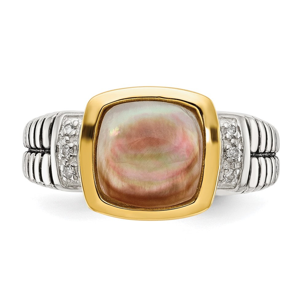 14K/Silver Two Tone Shey Couture Sterling Silver With 14K Accent Antiqued Black Mother Of Pearl And Diamond Ring