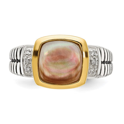 14K/Silver Two Tone Shey Couture Sterling Silver With 14K Accent Antiqued Black Mother Of Pearl And Diamond Ring