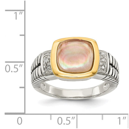 14K/Silver Two Tone Shey Couture Sterling Silver With 14K Accent Antiqued Black Mother Of Pearl And Diamond Ring