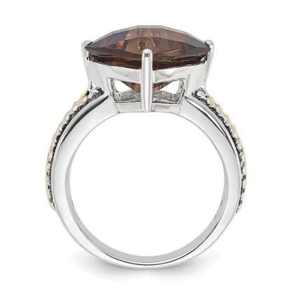 14K/Silver Two Tone Sterling Silver 14K Accent Antiqued Smoky Quartz Ring