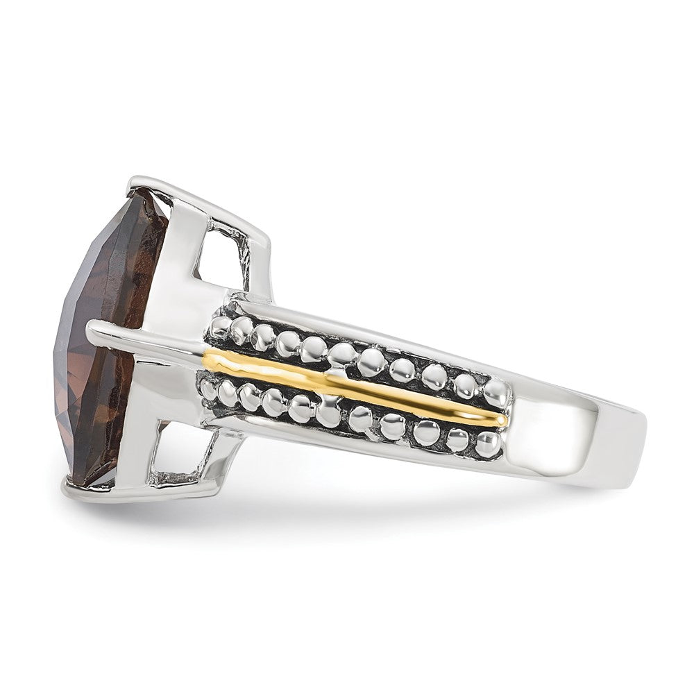 14K/Silver Two Tone Sterling Silver 14K Accent Antiqued Smoky Quartz Ring