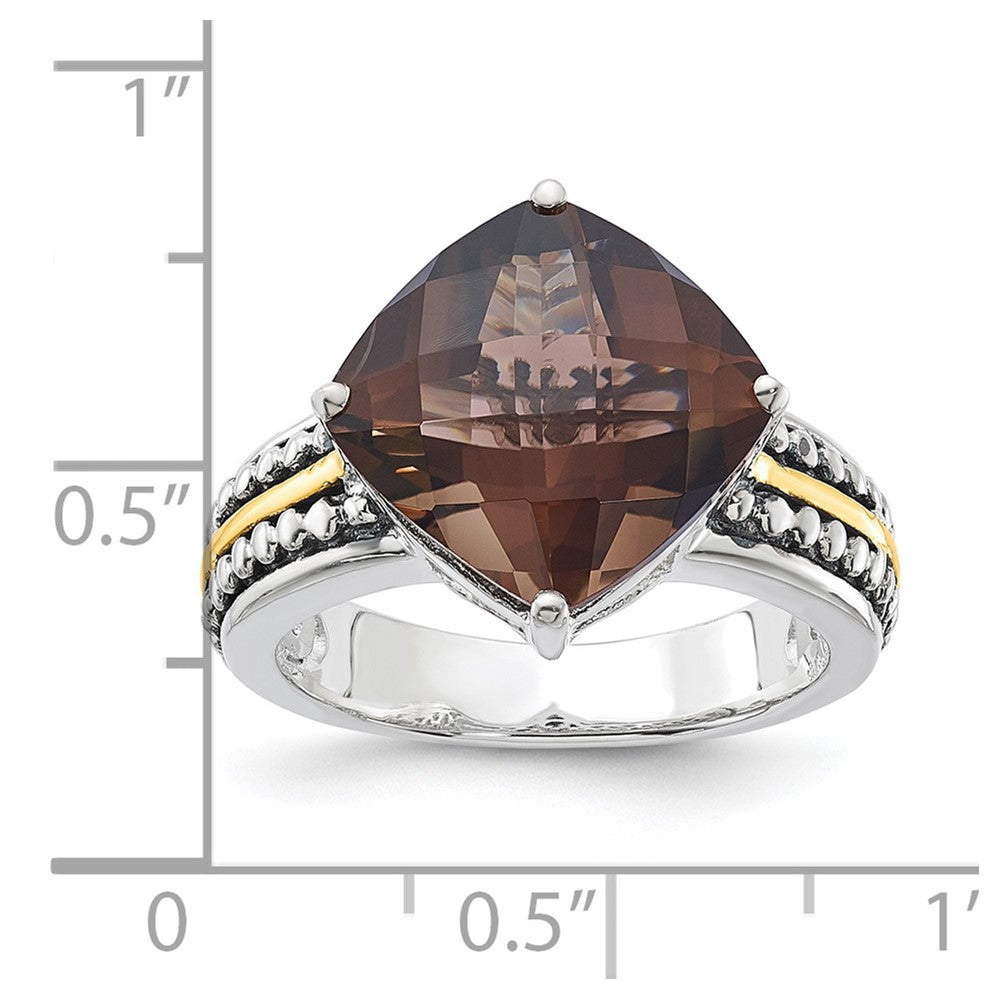 14K/Silver Two Tone Sterling Silver 14K Accent Antiqued Smoky Quartz Ring