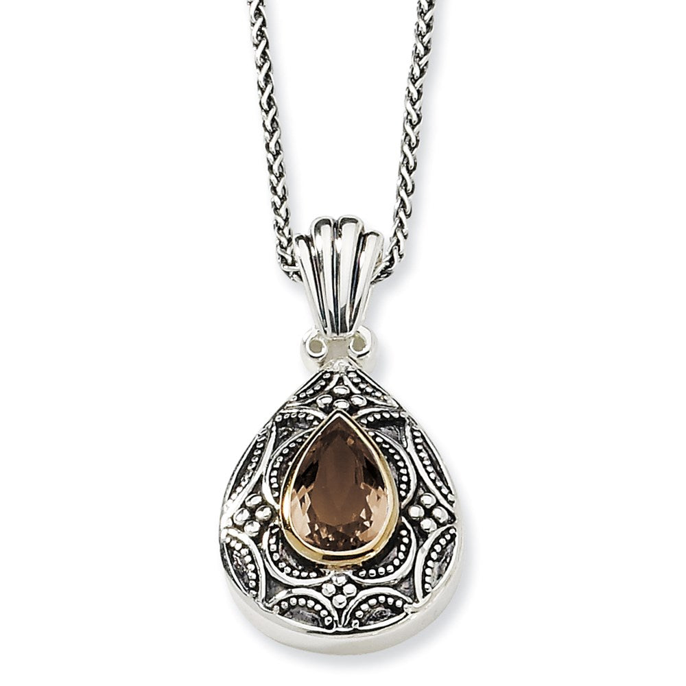 14K/Silver Two Tone Sterling Silver 14K Smoky Quartz 18In Necklace