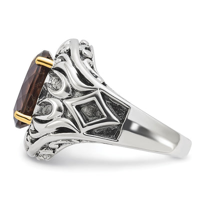 14K/Silver Two Tone Sterling Silver 14K Accent Antiqued Smoky Quartz Ring