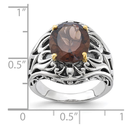 14K/Silver Two Tone Sterling Silver 14K Accent Antiqued Smoky Quartz Ring