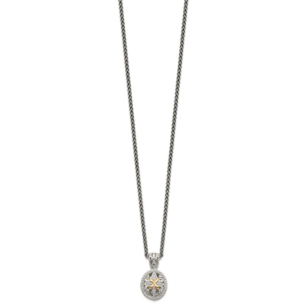 14K/Silver Two Tone Shey Couture Sterling Silver Antiqued With 14K Accent 18 Inch Diamond Necklace