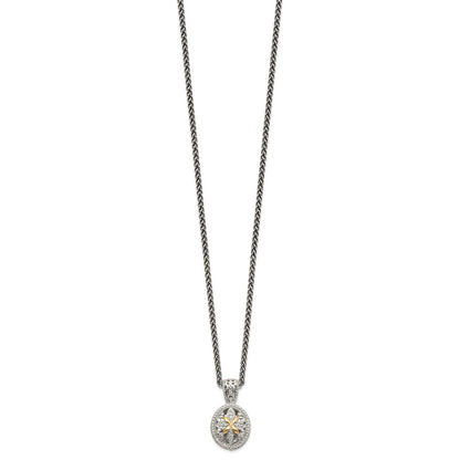 14K/Silver Two Tone Shey Couture Sterling Silver Antiqued With 14K Accent 18 Inch Diamond Necklace