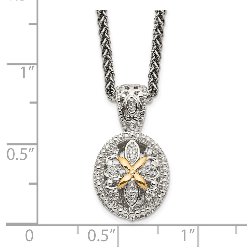 14K/Silver Two Tone Shey Couture Sterling Silver Antiqued With 14K Accent 18 Inch Diamond Necklace