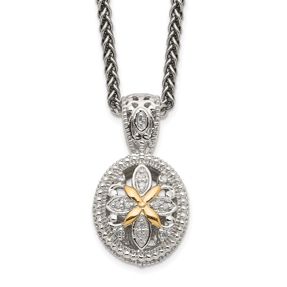 14K/Silver Two Tone Shey Couture Sterling Silver Antiqued With 14K Accent 18 Inch Diamond Necklace