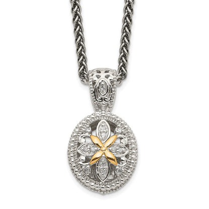 14K/Silver Two Tone Shey Couture Sterling Silver Antiqued With 14K Accent 18 Inch Diamond Necklace