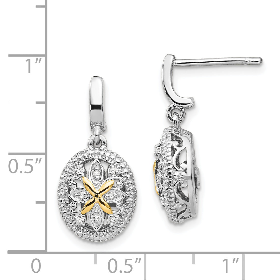 14K/Silver Two Tone Shey Couture Sterling Silver Rhodium Plated With 14K Accent Diamond Post Dangle Earrings
