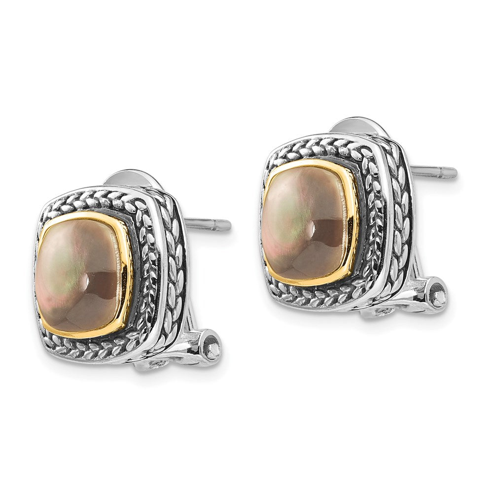 14K/Silver Two Tone Shey Couture Sterling Silver With 14K Accent Antiqued Black Mother Of Pearl Omega Back Earrings