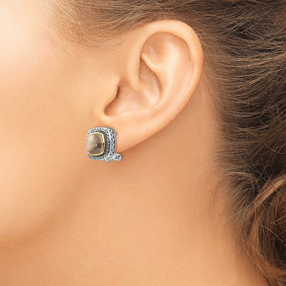 14K/Silver Two Tone Shey Couture Sterling Silver With 14K Accent Antiqued Black Mother Of Pearl Omega Back Earrings