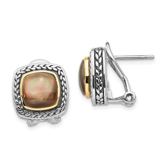 14K/Silver Two Tone Shey Couture Sterling Silver With 14K Accent Antiqued Black Mother Of Pearl Omega Back Earrings